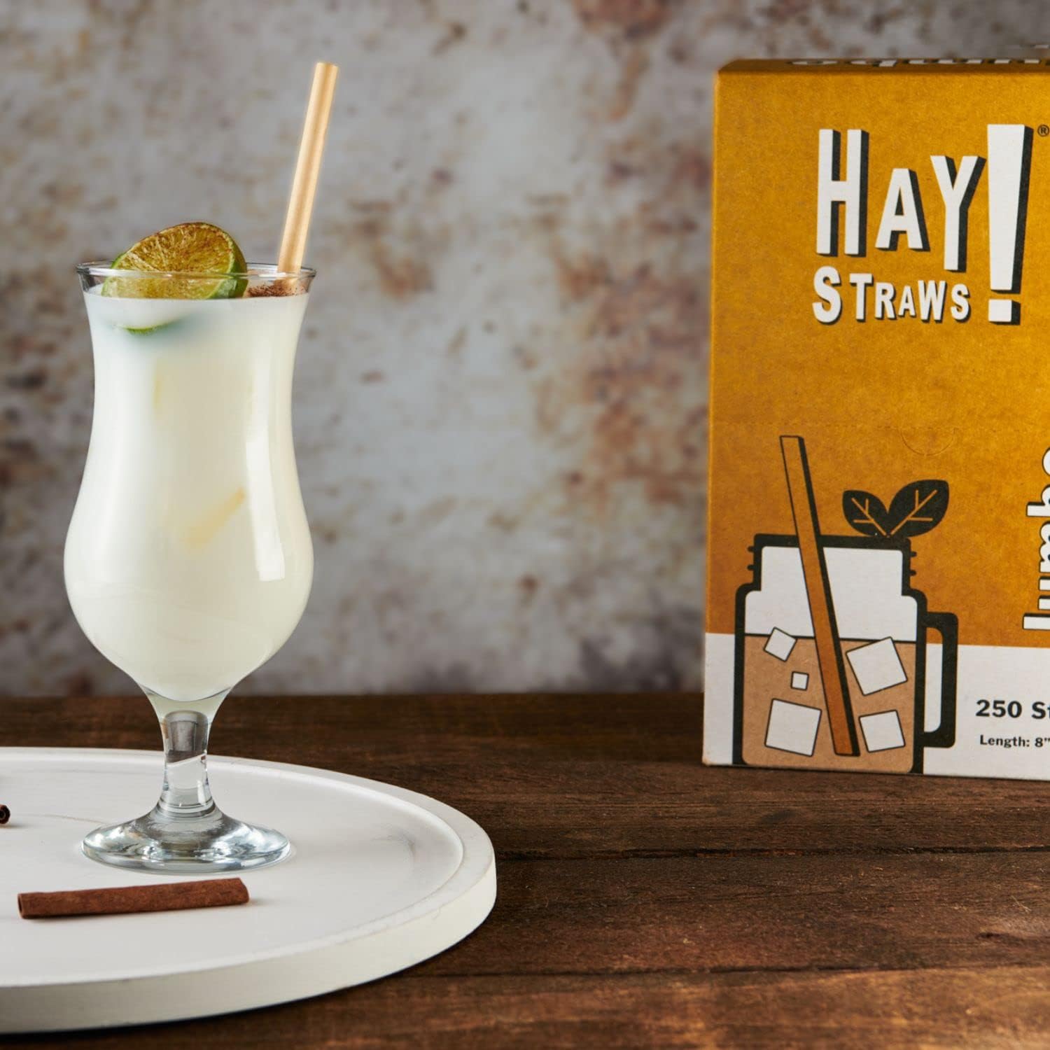 HAY Compostable Drinking Wrapped Straws 8 Inch Jumbo for Smoothies Milkshake Iced Coffee - 250 Count Biodegradable Never Soggy Plant Based Disposable Eco Friendly - Plastic Free Natural Tall Straws