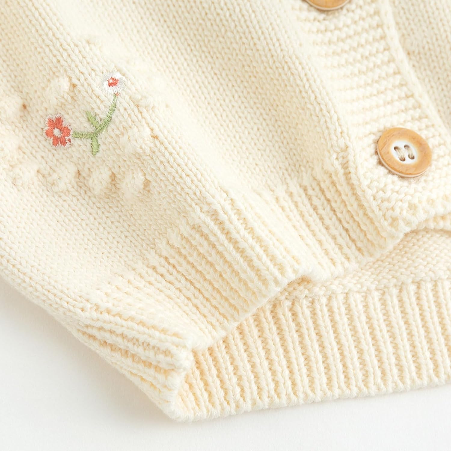 Simplee kids Baby Girl Knit Cardigan Sweater Cream Cotton Autumn Coat - Image 5