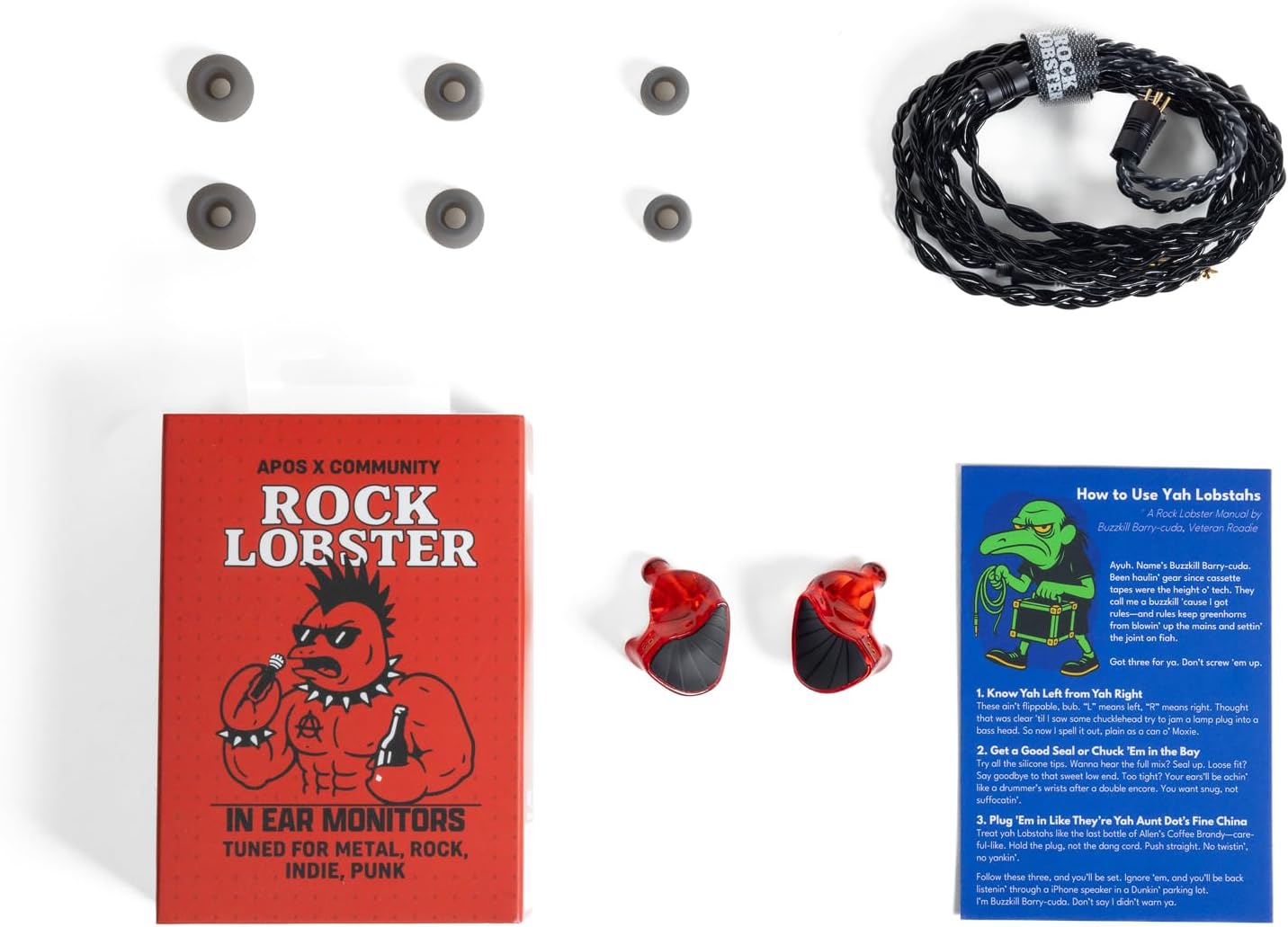 Apos Rock Lobster IEM (In-Ear Monitor) Earbud/Earphones – Tuned for Rock, Guitar-Forward Sound, Detachable 2-Pin Cable