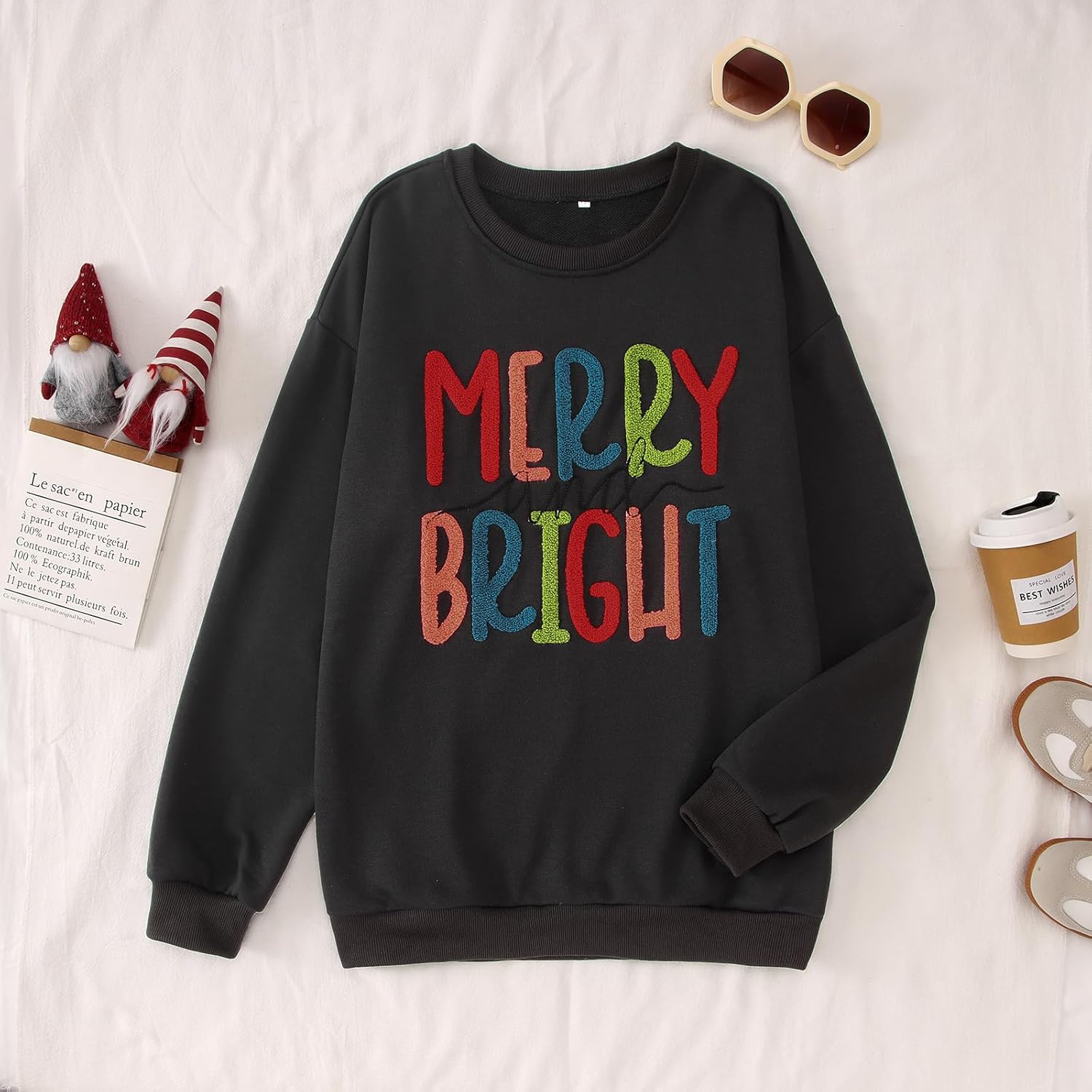 MODNTOGA Women's Merry and Bright Crewneck Sweatshirt Long Sleeve Merry Christmas Sweatshirt Retro Fall Winter Pullover Tops - Image 6