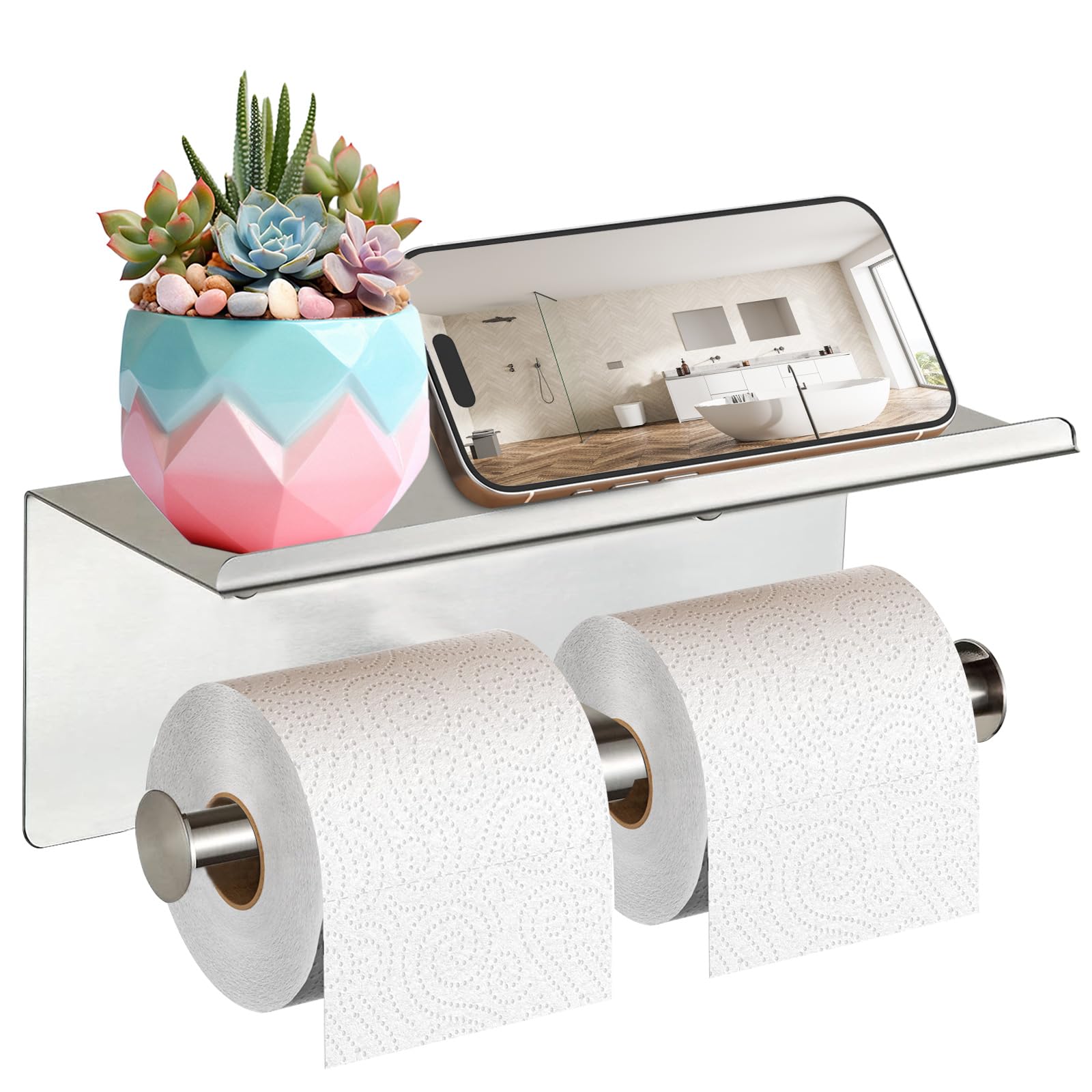 Toilet Paper Holder with Shelf, Aneder Wall Mounted Toilet Paper Storage