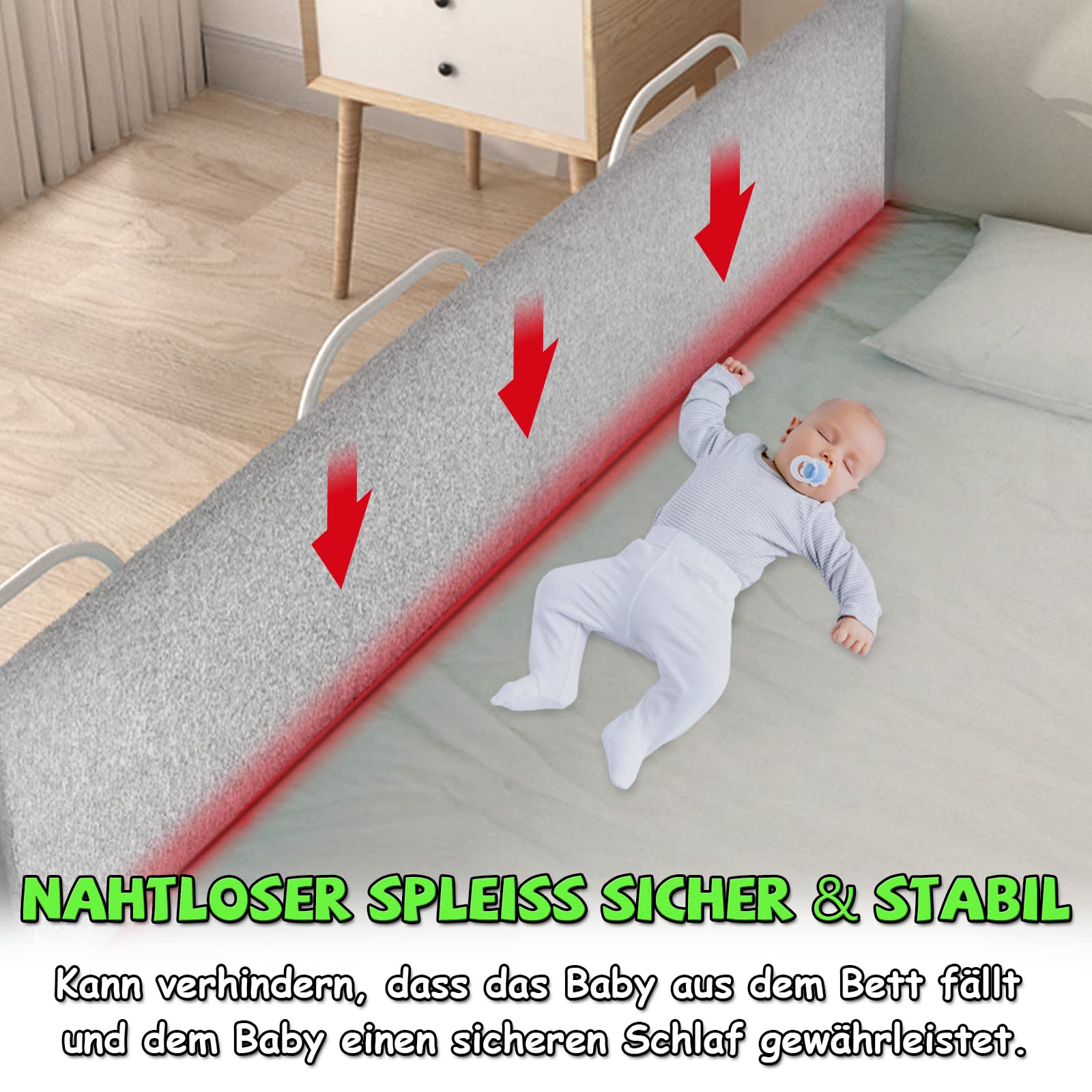 Froadp Sponde Letto Bambini Protezione Anticaduta del Letto Altezza Regolabile Protezione del Bordo Letto con Cerniera e Bottone Automatico Protezione per Letto Portatile (150cm, Grigio Lino)