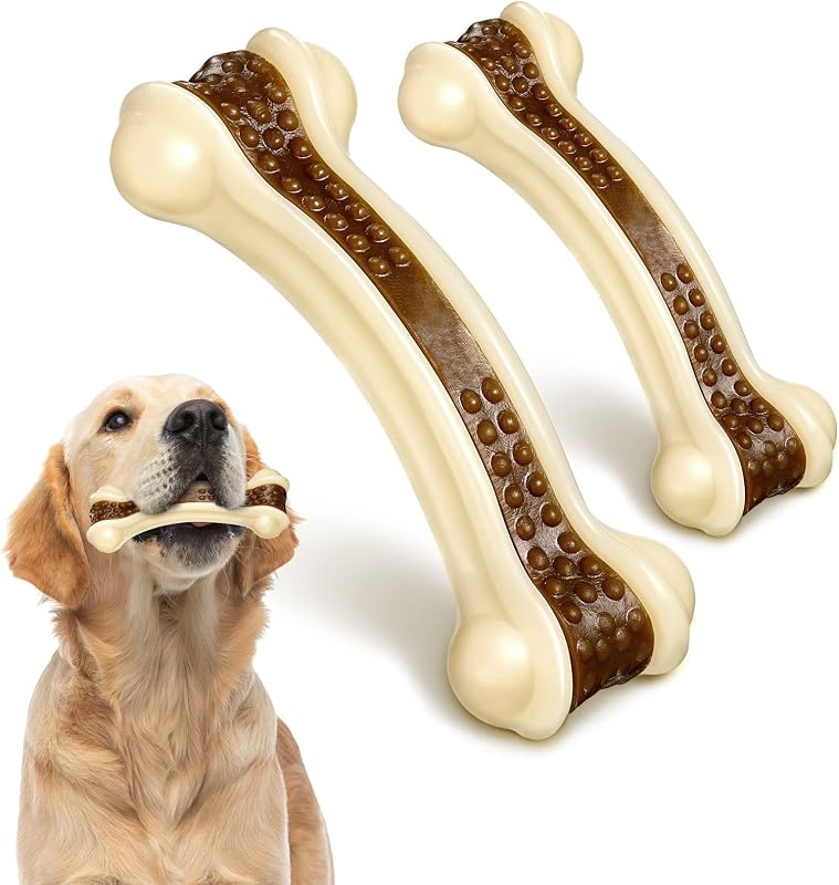 Brinquedo Osso Curvo para Mastigar para Cães, Nylon e Couro Bovino, Sosation, Pacote com 2