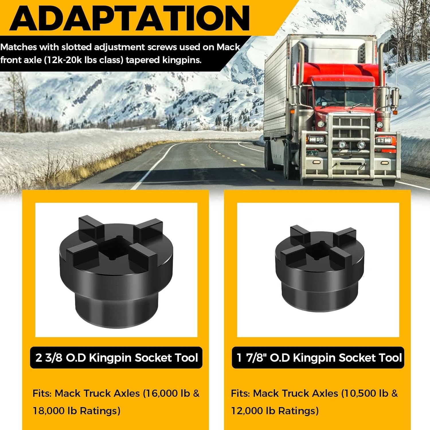 Mack Kingpin Socket/ 1 7/8" O.D., 1/2" Drive King Pin Adjusting Screw Socket/KingPins Cap Removal Tool Kit for Mack Truck 10500, 12000 lb axles Replacement for OTC 5053 & CTA 5044