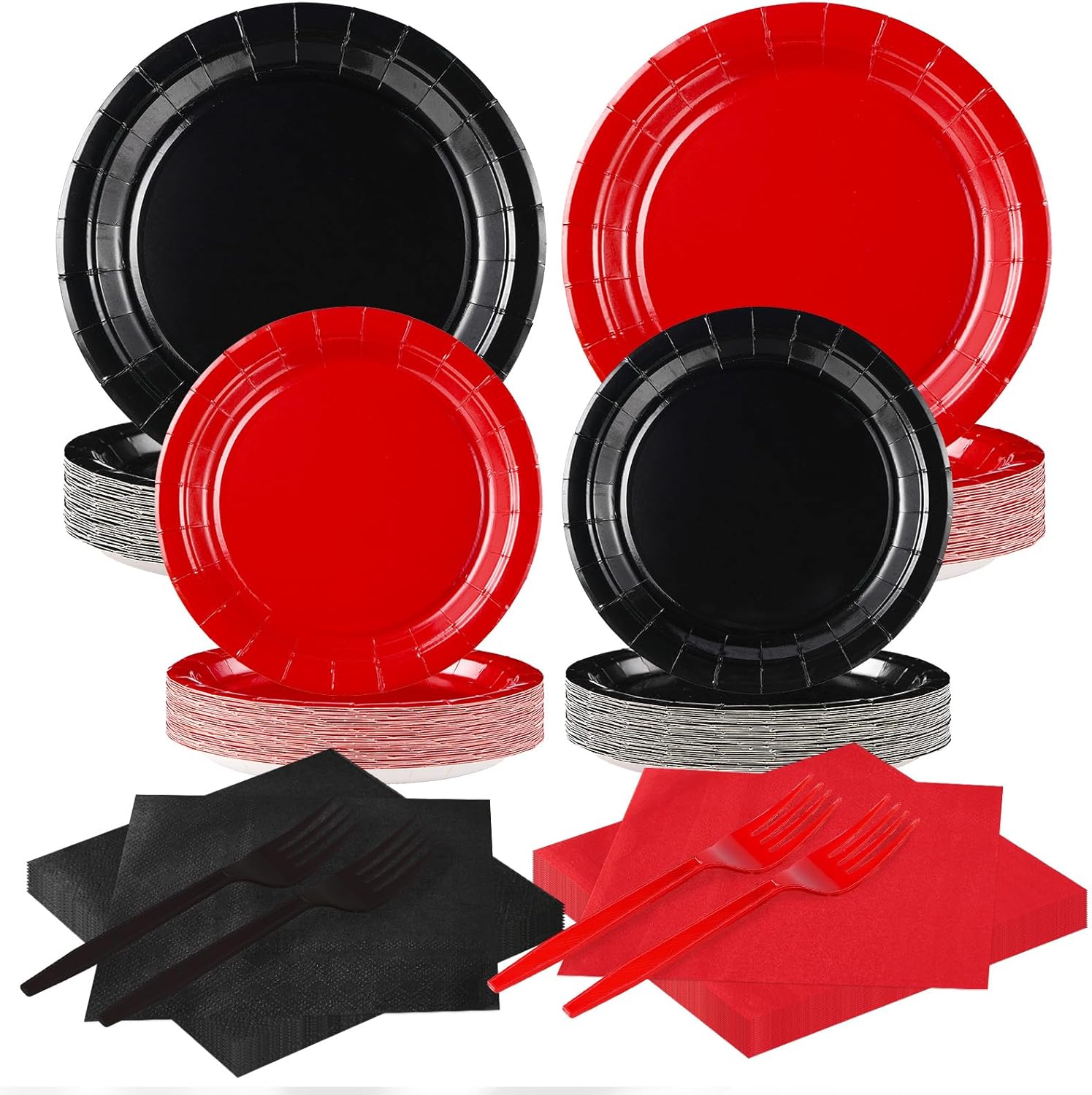 200Pcs Red and Black Party Supplies Stranger Black and Red Paper Plates and Napkins Disposable Graduation Tableware Set for Congrats Grad Holiday Red Black Wedding Birthday Party Decorations Serves 50