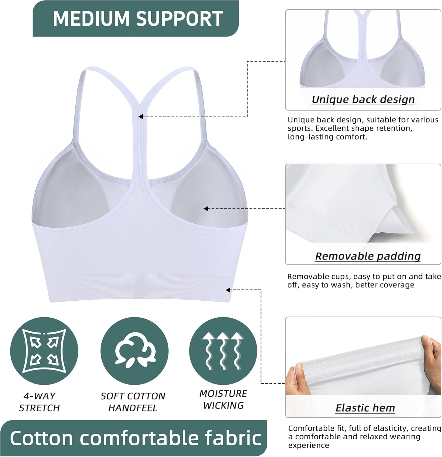 OBICUM Women's Y-Back Sports Bra - Light Support Yoga Bra Removable Padded Spaghetti Straps for Low-Impact Workouts - Image 3