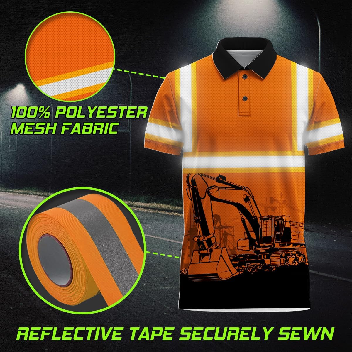Matedecor Flag Reflective Polo Job High Visibility Shirt for Men and Women Safety Polo Shirts Workwear for Worker, Patriotic