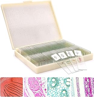 QUNSE 100PCS Microscope Slides Prepared Lab Specimens Biological Sample with Insects Plants Animals Bacteria Education Science (100PCS)