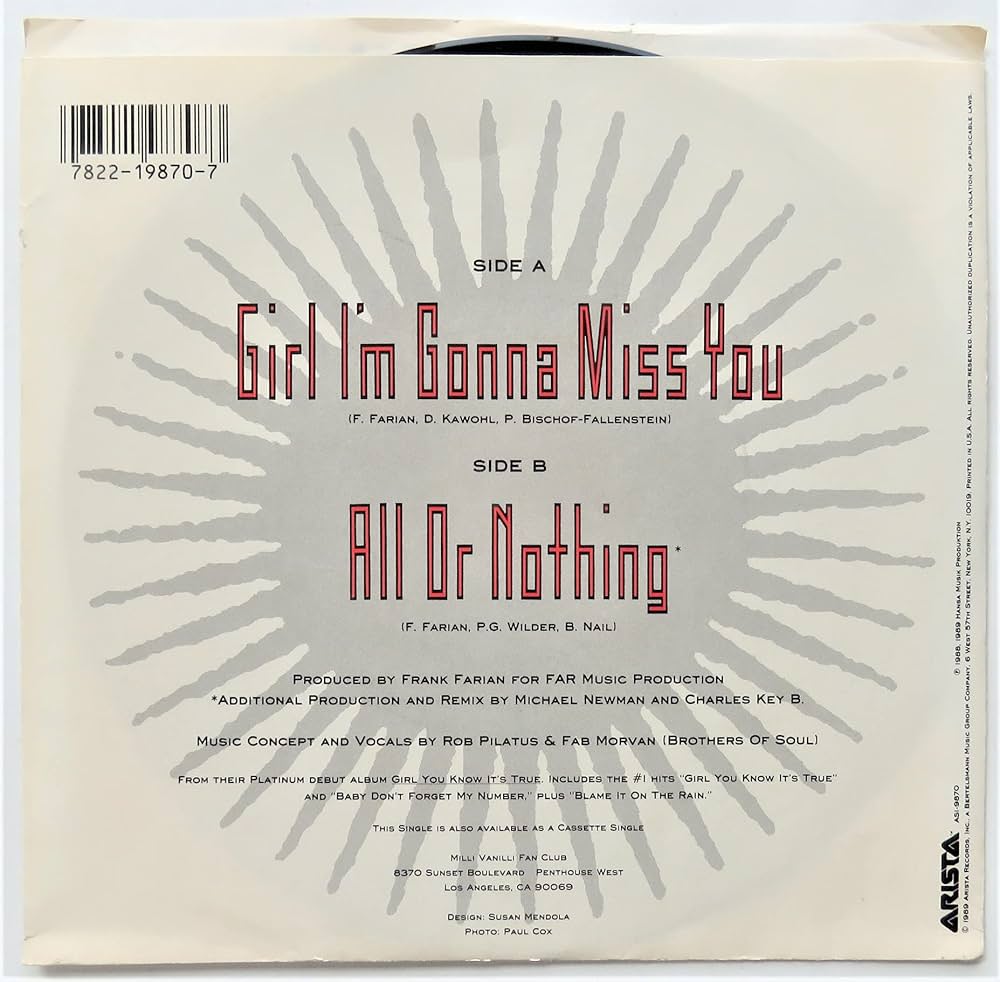 Amazon.com: MILLI VANILLI 45 RPM GIRL I'M GONNA MISS YOU
