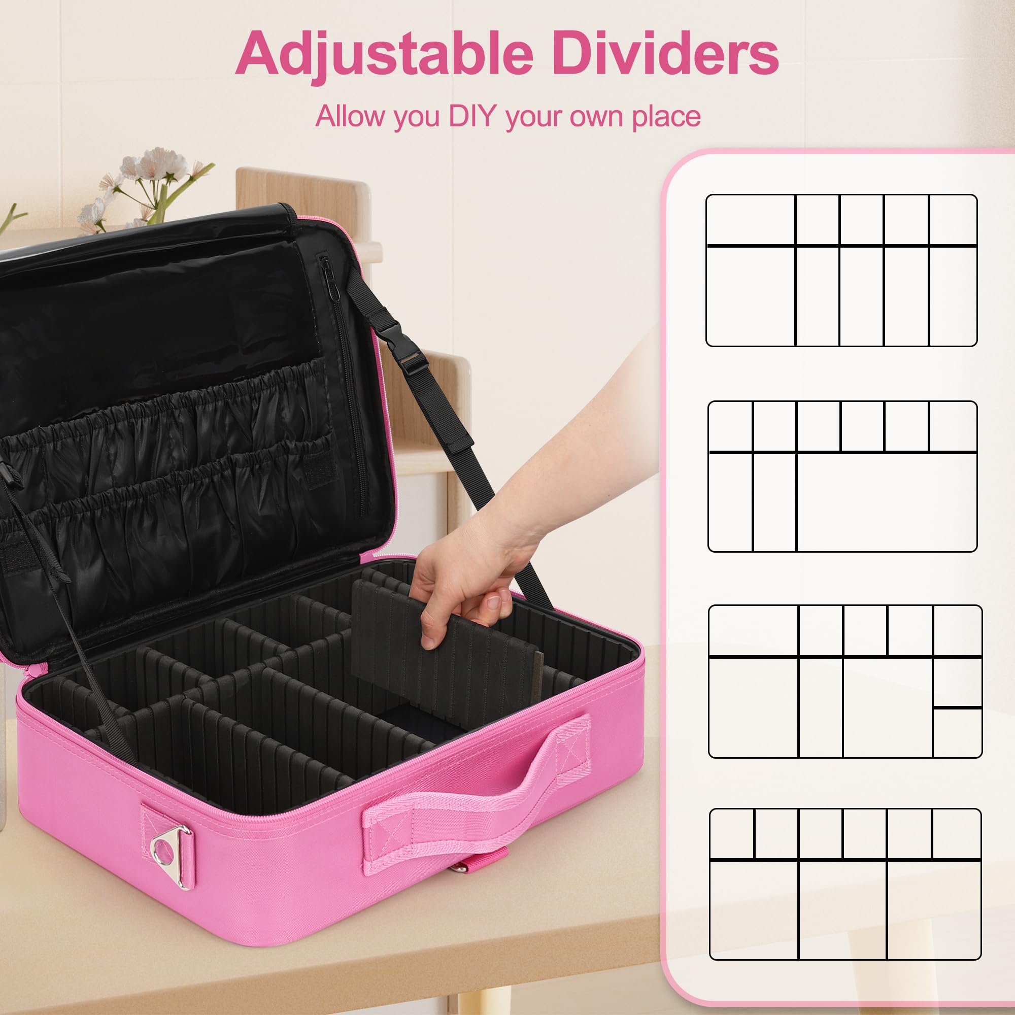 Relavel Estuche de Maquillaje con Ruedas, Mochila de Maquillaje Profesional para Artistas de Maquillaje, Rosa, L, Estuche de Maquillaje Grande