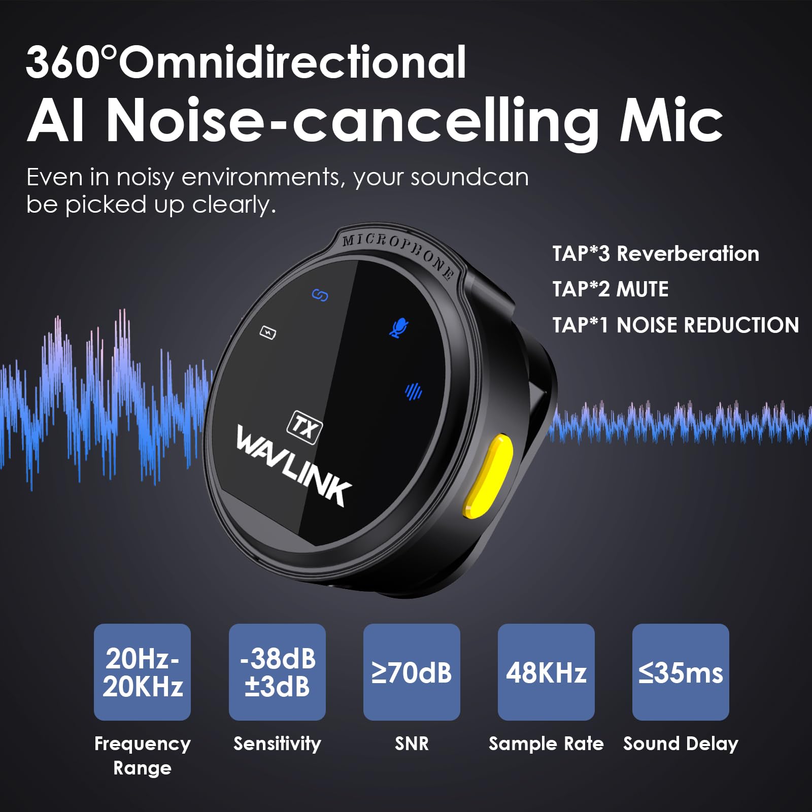 Microfono Lavalier Wireless WAVLINK Per IPhone - Doppio Microfono Per Vlog E Registrazioni - Foto 9