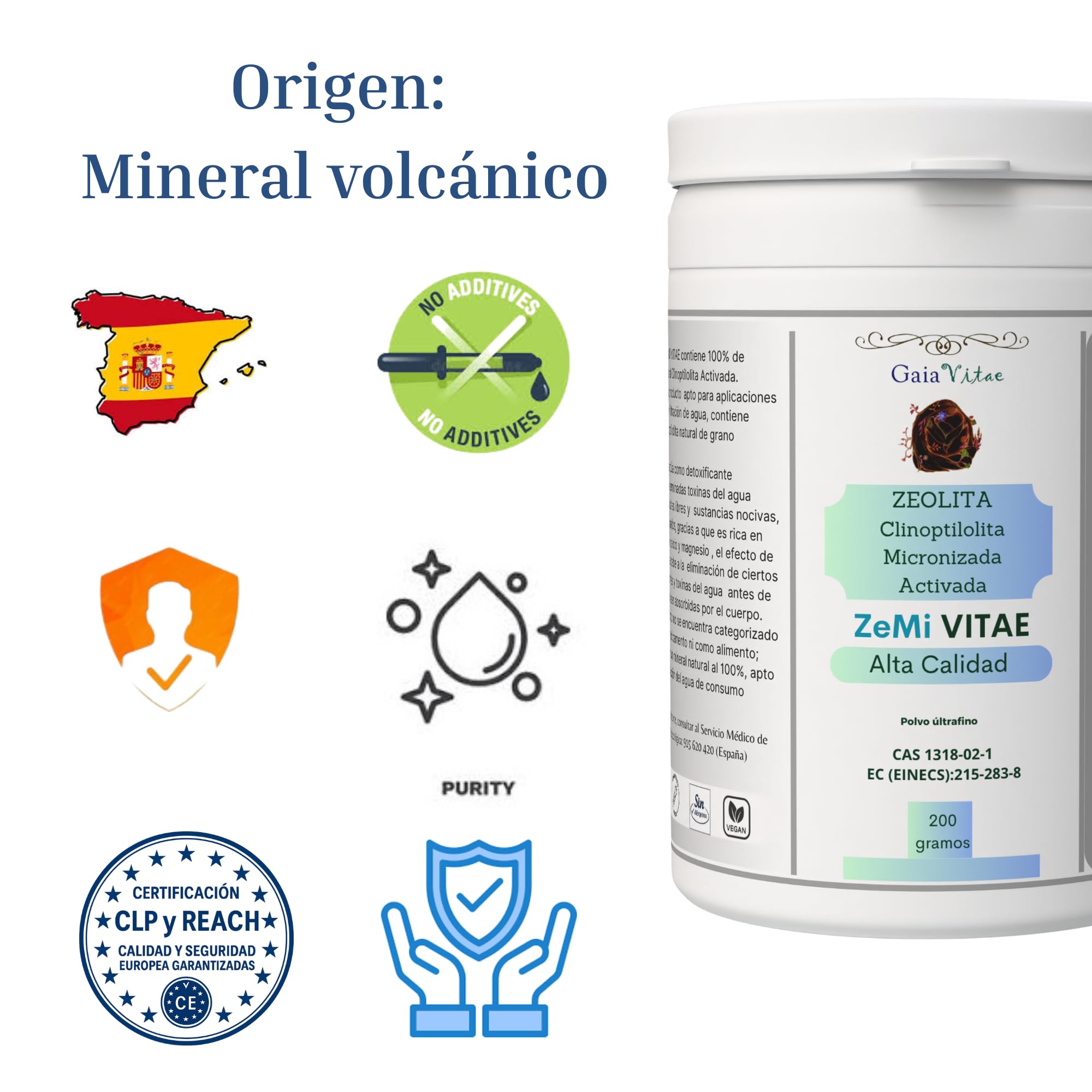Gaia VITAE® Zéolite Clinoptilolite micronisée activée - Poudre ultra-fine < 20 µm - 100% naturelle - Haute pureté - 200 g / 400 g