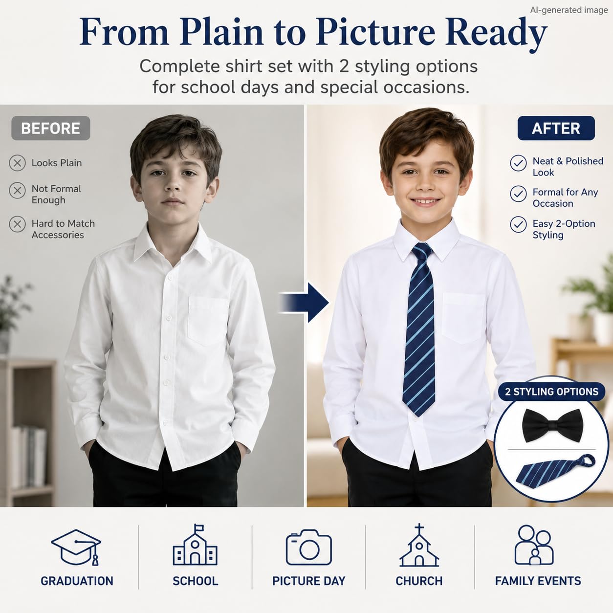 Bienzoe Garçons Uniforme Scolaire Chemise: Enfants Manches Longues Oxford Boutonnée Robe Chemises Paquet