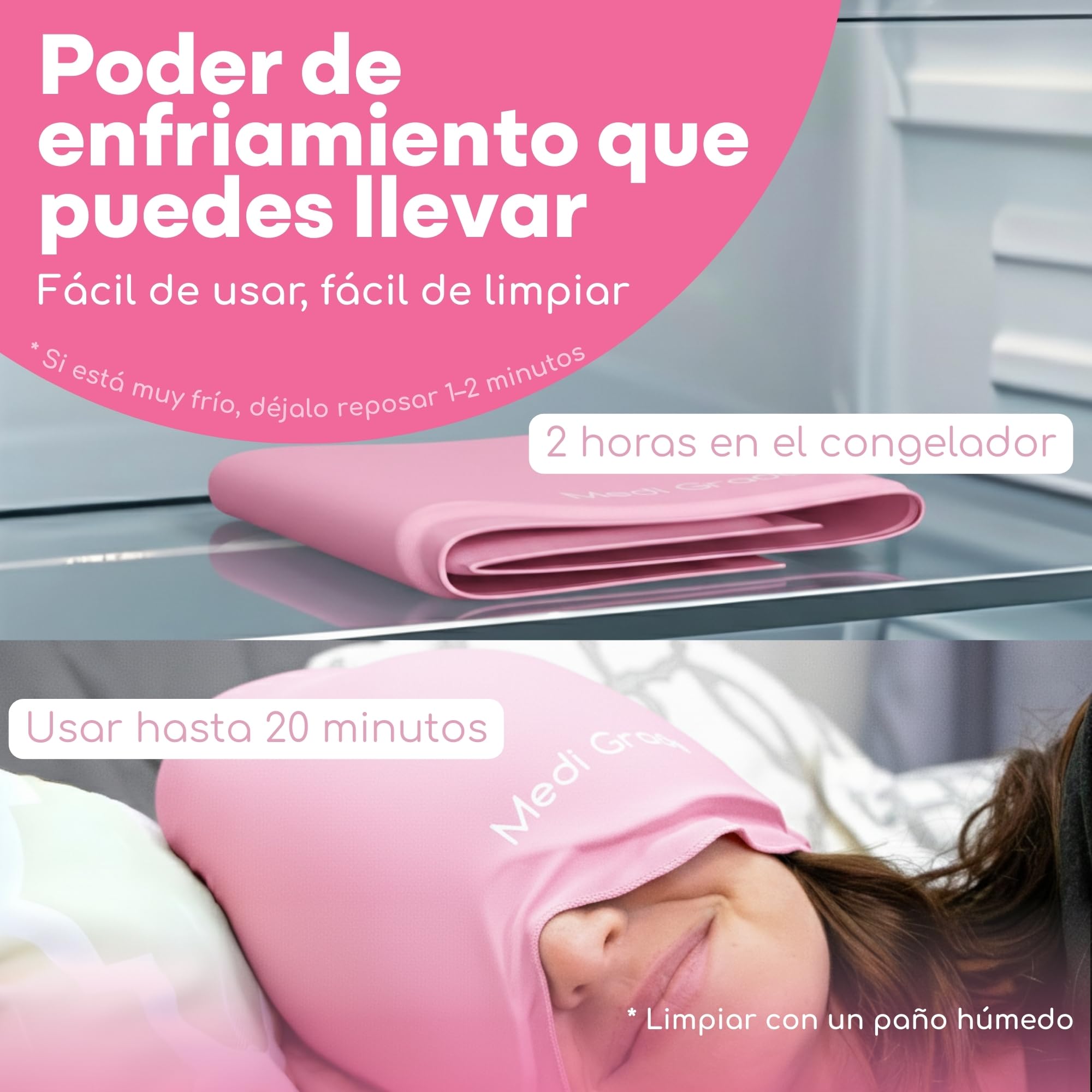 Medi Grade Gorro para Aliviar la Migraña 360 de Cobertura Total, Rosa – Gorro para Migrañas de Compresión Refrigerante – Reutilizable, Tejido Flexible y Suave que Bloquea la Luz – Terapia de Frío