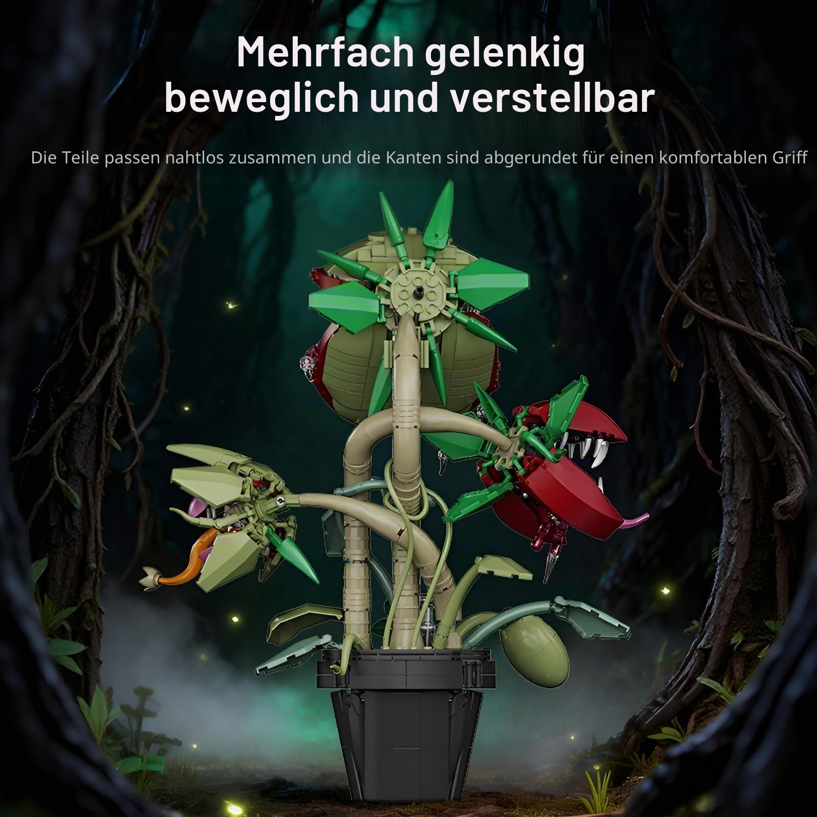 Piranha-Pflanze Audrey II Bausteine Bausatz (1118 Teile), DIY Little Shop of Horrors Fleischfressende Blumen Klemmbausteine, Horror Halloween Spielzeug Geschenk für Erwachsene, Filmfreunde