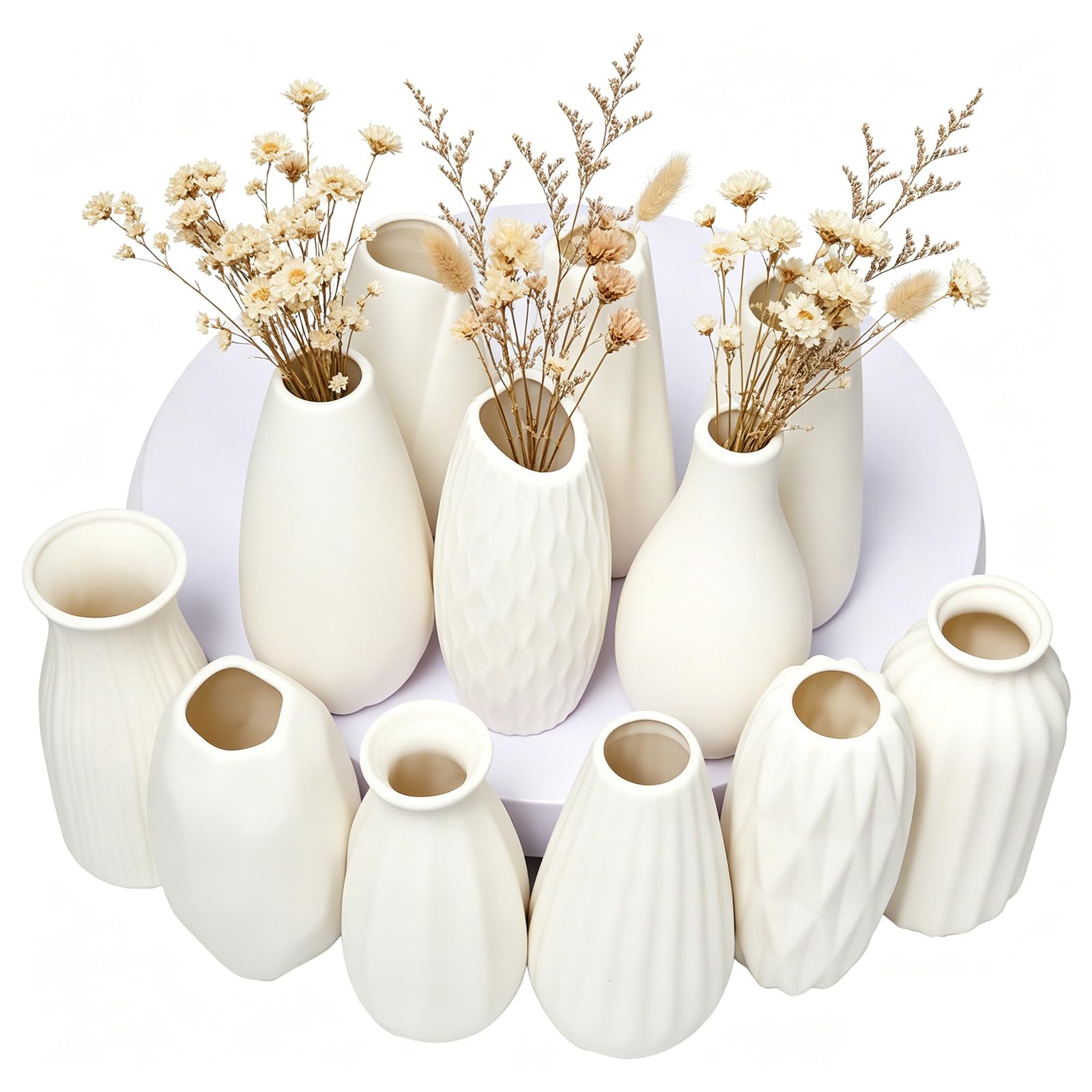 12pcs Piccoli Vaso in Ceramica Bianco per Decorazione Della Tavola | Piccoli Vasi per Fiori per Centrotavola, Mini Vasi Decorativi in Ceramica, Bianco Piccolo Vaso di Fiori, per Floreale Nuziale