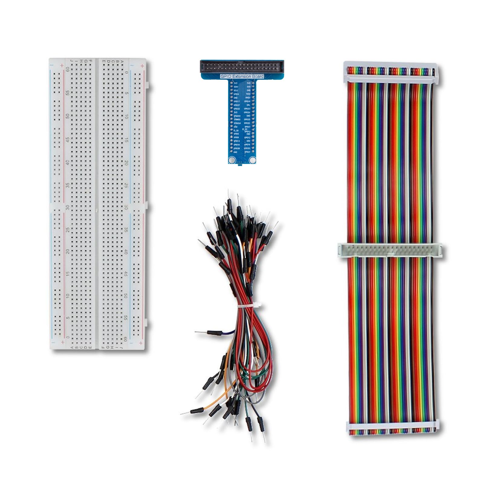 UCTRONICS GPIO Breakout Kit for Raspberry Pi Pico- Assembled Pi T- Type Breakout + 830 Tie Points Solderless Breadboard + 40 Pin Male - Female - Male Rainbow Ribbon Cable + 65pcs Jump Wires
