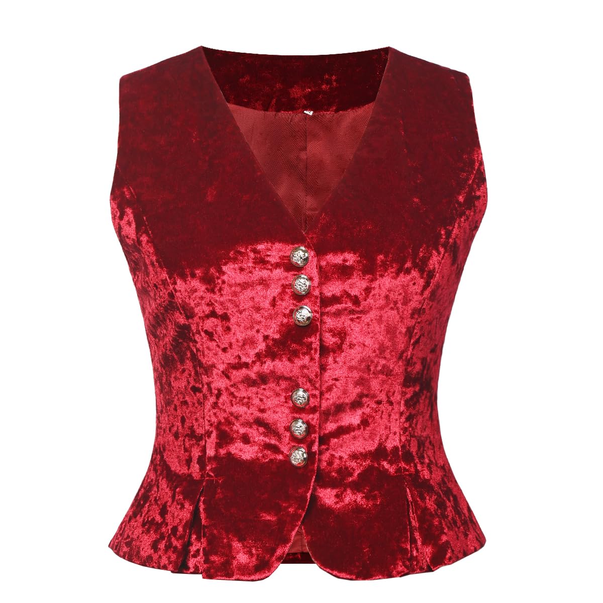 Women Vintage Velvet Vest for Women V-Neck Cropped Sleeveless Dressy Waistcoat Casual Tops Red - Image 2