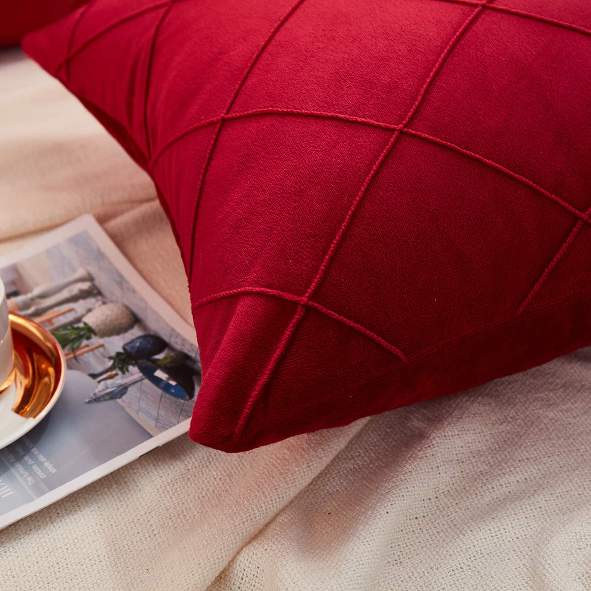 JAUXIO - Juego De 2 Fundas De Almohada De Terciopelo De Vidrio Plisado Con F 1865171