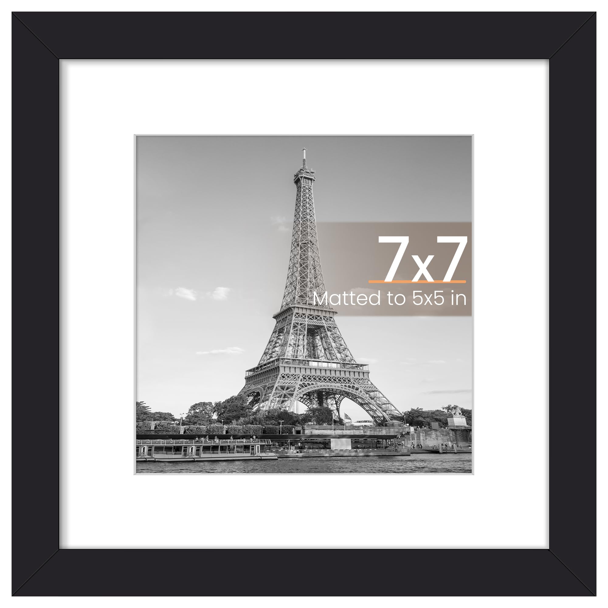 upsimples 7x7 Picture Frame, Wall Decor Photo Frames, Black 1 Pack | 5x5 Square Frame with Mat for Gallery Wall, Family, Baby, Dog, Dorm, Christmas