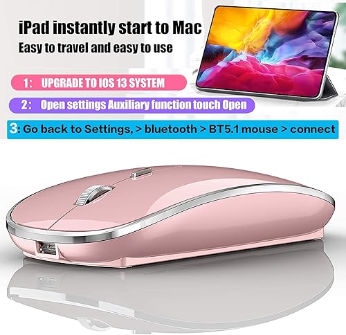 Miniatura 5 de Ratón inalámbrico Bluetooth para iPad Pro iPad Air Mac MacBook Pro MacBook Air Laptop iMac Chromebook Win81011 HP DELL PC (rosa)