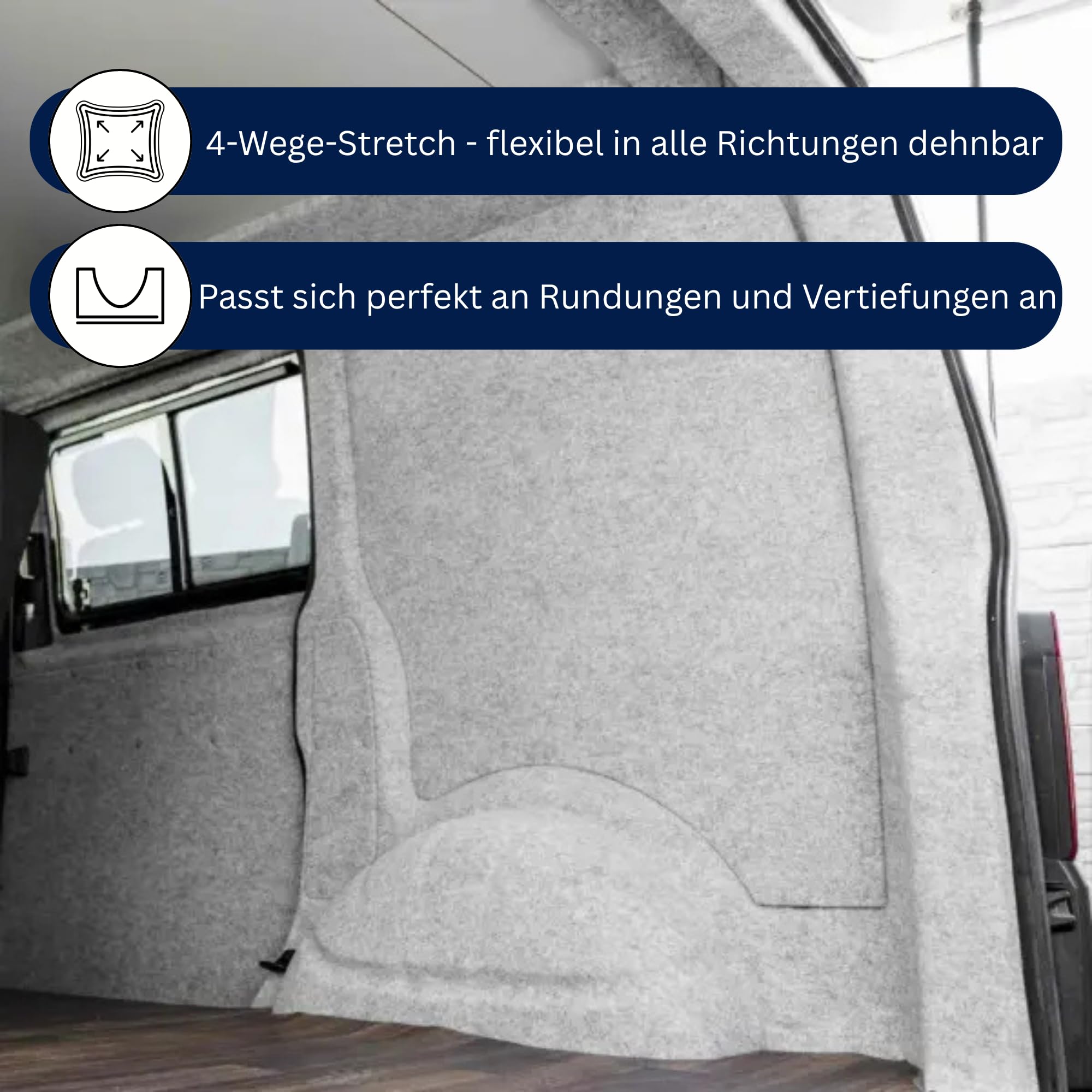 PUNDMANN 4-Wege-Superstretch Carpet Filz 3mm 390g pro m² gerollt für Fahrzeug Innenraum Ausbau Wohnmobil Wohnwagen Camper Caravan KFZ (Silbergrau, 2m² (2m x 1m))