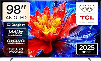 TCL 98P8K Television 98 Inch Smart TV 4K QLED Colorful Quantum Crystal HDR 10+ Gaming Google TV, 144Hz Native Refresh Rate, ONKYO 2.1 Hi-Fi, Dolby Atmos, DTS Virtual X, MEMC, Game Master (2025 Model)