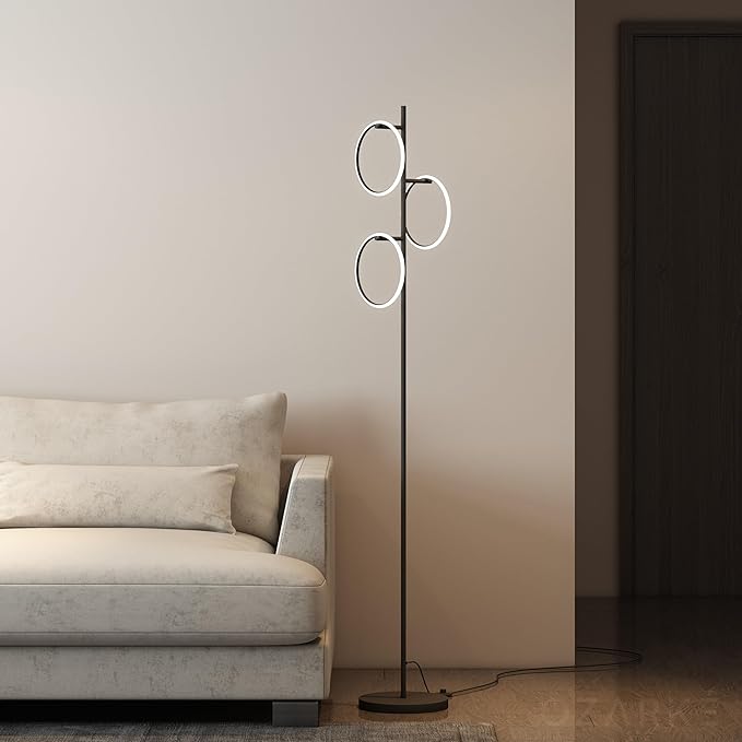 Ozarke Ozarke Neo Modern Floor Lamp - Mid Century Minimalist Decor Stand Light for Living Room, Bedroom & Home Office, Dimmable Contemporary Tall Lighting with 3 LED Lights - Warm 27000K (Black) photo 2