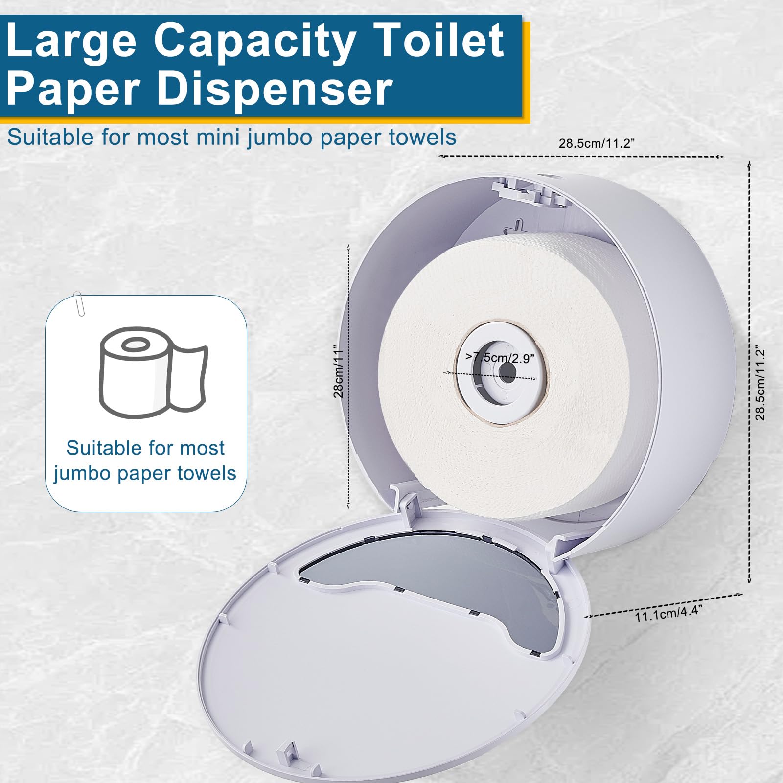 Modunful Dispensador de papel higiénico, soporte para rollo de papel higiénico tamaño mini jumbo montado en la pared, dispensadores de papel higiénico comerciales, soporte jumbo para inodoro, oficina