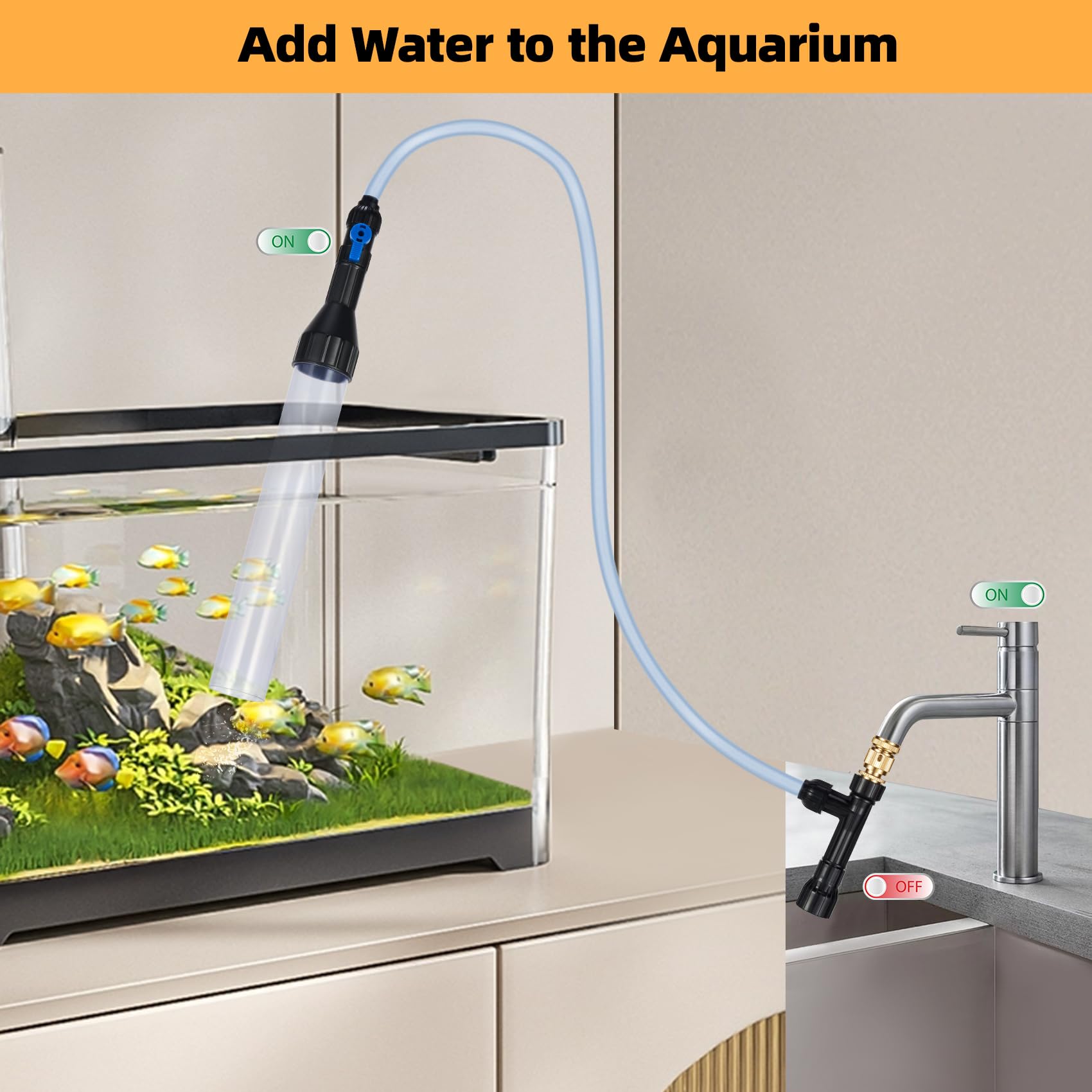 DXOPHIEX Aspiradora de Grava para Acuario, Bomba Universal de sifón con 3 adaptadores de Metal para Limpieza rápida de peceras y Cambio de Agua (30 pies)