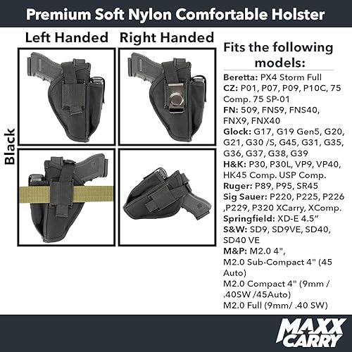 Miniatura 2 de Maxx Carry Compatible conreemplazo para doble funda universal de nailon OWB Premium para cinturón de pistola y IWB CCW compatible con Glock 17, 20,