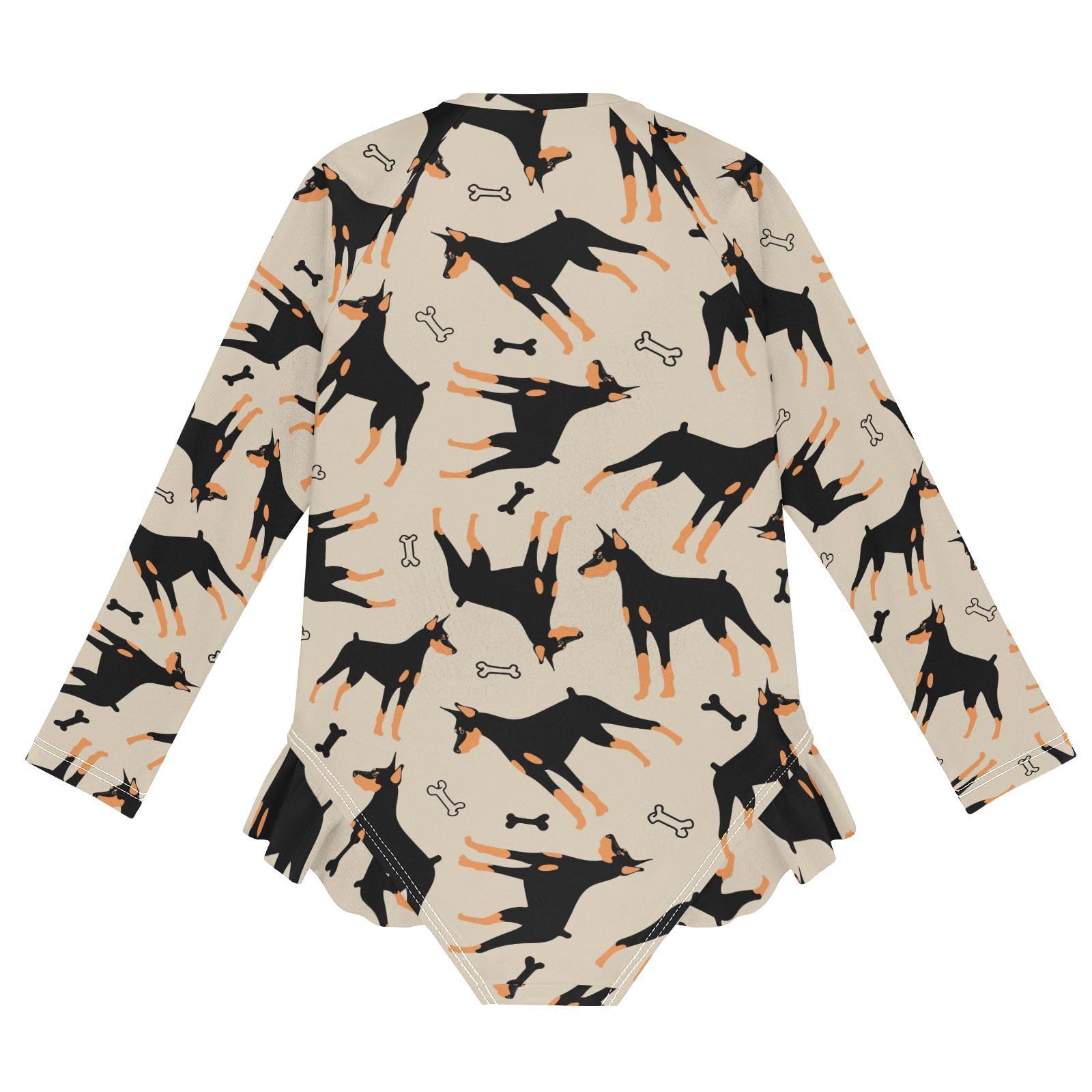 JHKKU Girls Long Sleeve Doberman Cartoon Dog Swimsuit One Piece Zipper Rash Guard Bathing Suit with UPF 50+ Sun Protection Ruffle Swimwear 3T