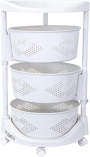Octopus 360 - Carrito rodante de 3 niveles para organización de cocina cesta de frutas giratoria de plástico para profesores suministros de aula