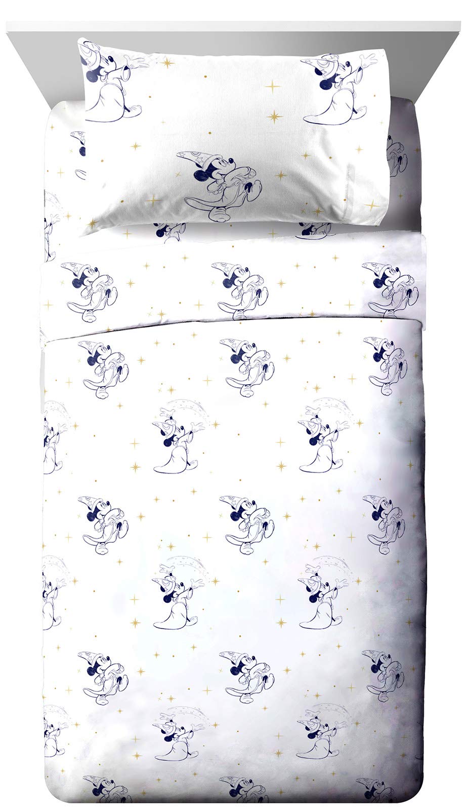 Jay Franco Disney Fantasia Full Sheet Set - 4 Piece Set Super Soft and Cozy Kid’s Bedding Features Mickey Mouse - Fade Resistant Microfiber Sheets (Official Disney Product)