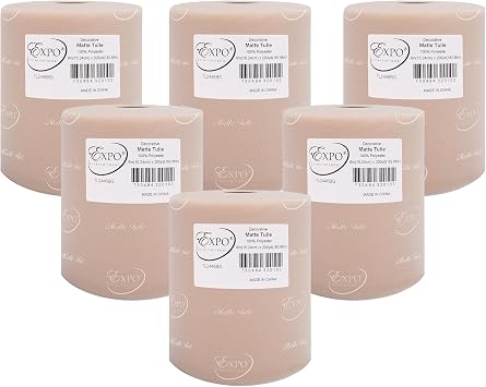 Expo International Decorative Matte Tulle, Roll/Spool of 6 X 200 Yards, Lightweight Polyester Tulle Fabric for Tutus, Costumes, and Party Decorations, Washable, Easy-to-Use, Pack of 6, Beige