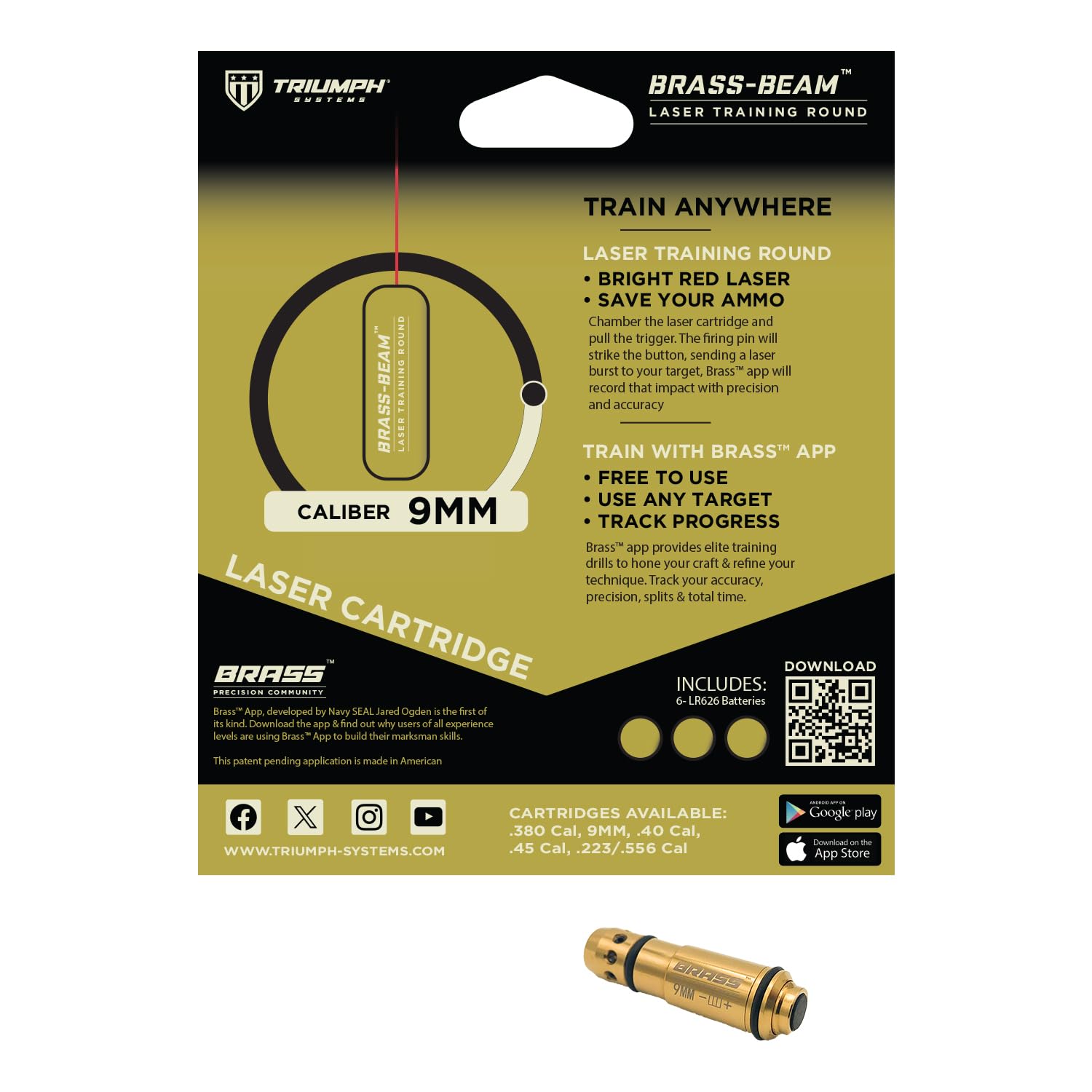 Brass Beam Dry Fire Training Laser, 9mm