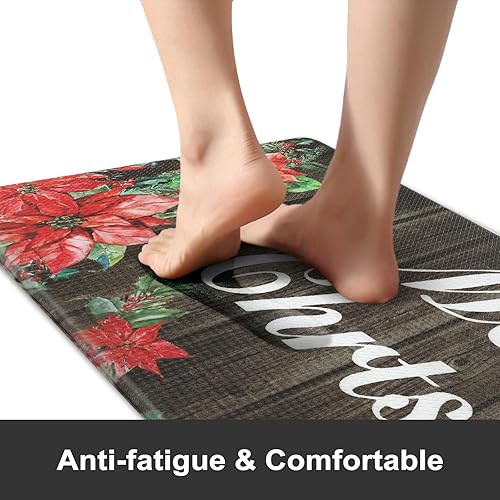 Miniatura 6 de KIMODE Juego de 2 alfombras y tapetes de cocina con texto en inglés "Merry Christmas", antideslizantes, antideslizantes, color rojo, floral, marrón,