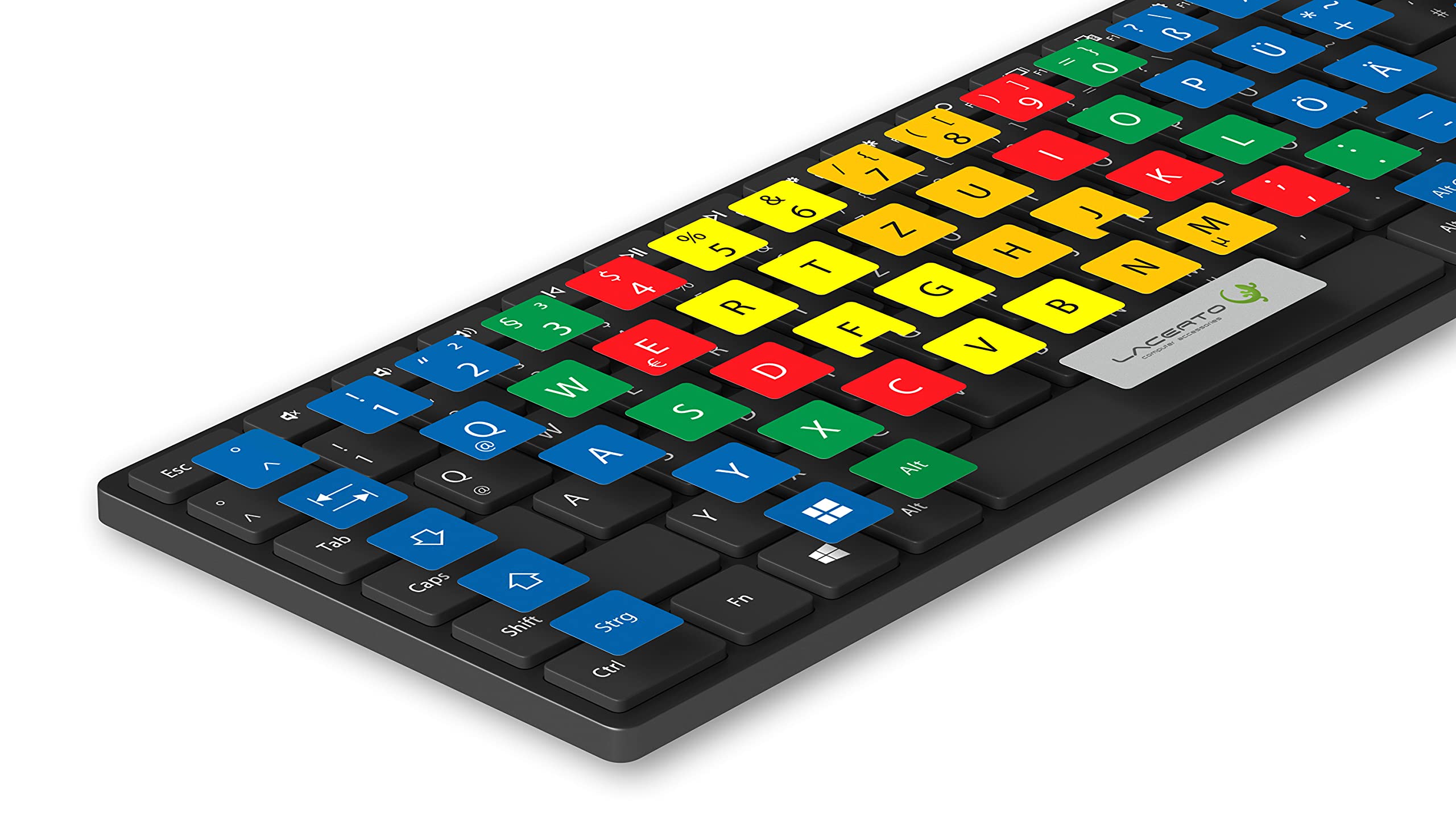 Adhesivo para teclado alemán para PC y portátil con codificación de color para sistema de 10 dedos, incluye teclas adicionales (13 x 13 mm)