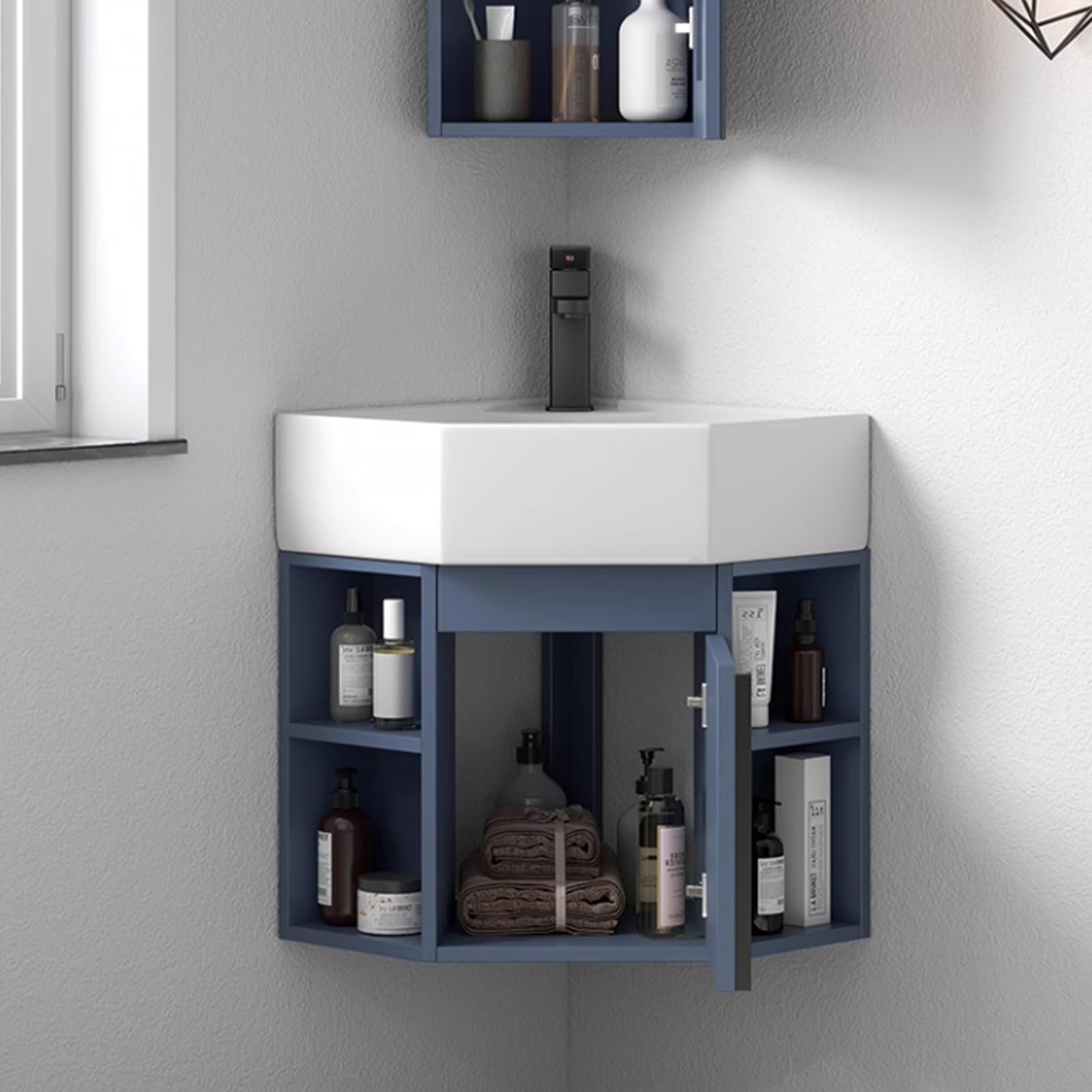 Mobile Bagno Lavabo Angolare con Lavabo da Appoggio Lavello Bagno con Mobile Lavandino da Casa Lavabo di Utilità con Scarico E Rubinetto Mobile Bagno Sospeso,for Bagno,Lavanderia