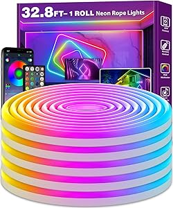 10 m LED Neon Rope Lights, Control with App/Remote Control, Flexible LED Rope Light, Multiple Modes, IP65 Outdoor RGB Neon…