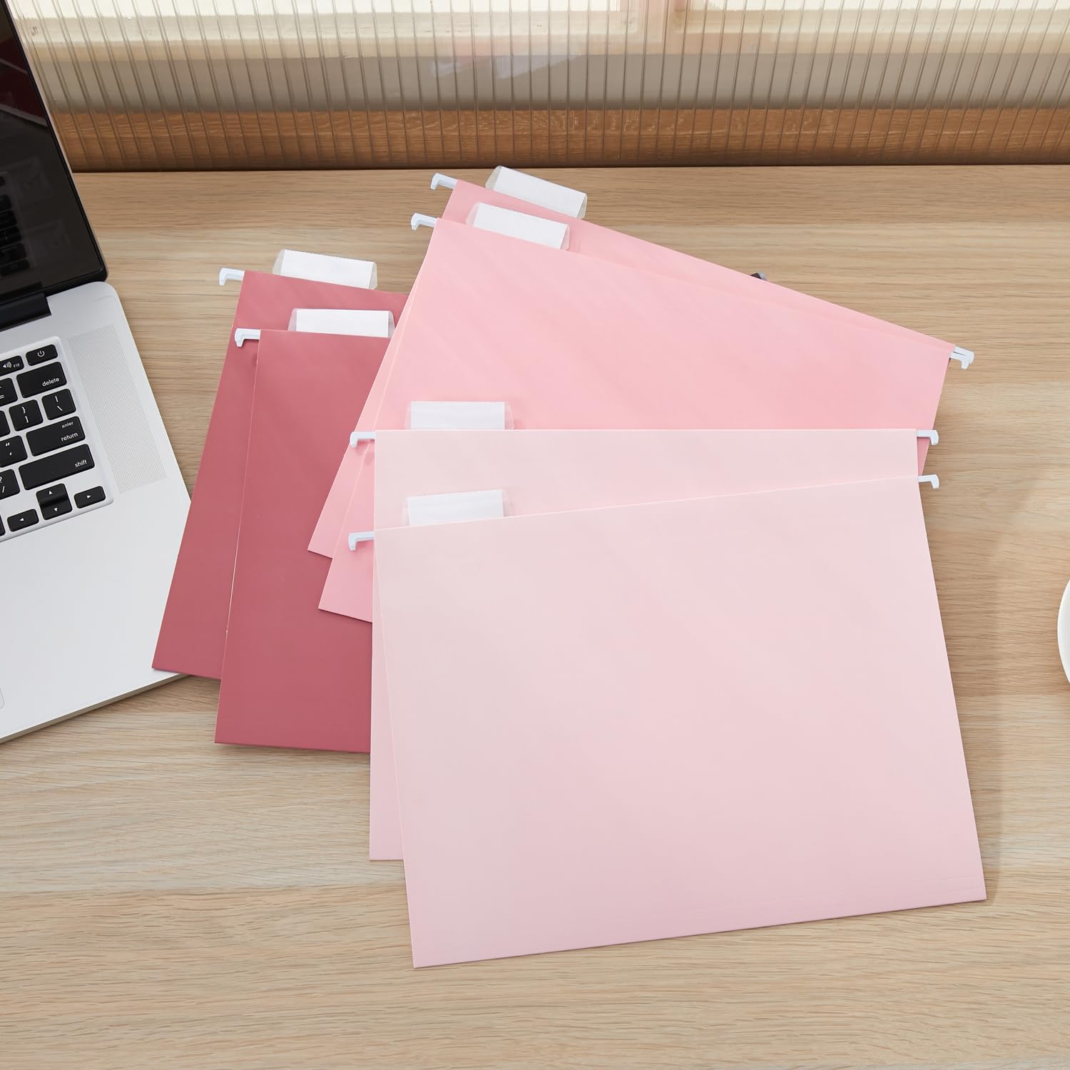 Y YOMA 36 Pack Gradient Hanging File Folders Letter Size Decorative Hanging Folder Pretty File Folder Organizer for Filing Cabinet Office Home with 1/5-Cut Adjustable Tabs, Cute Pink