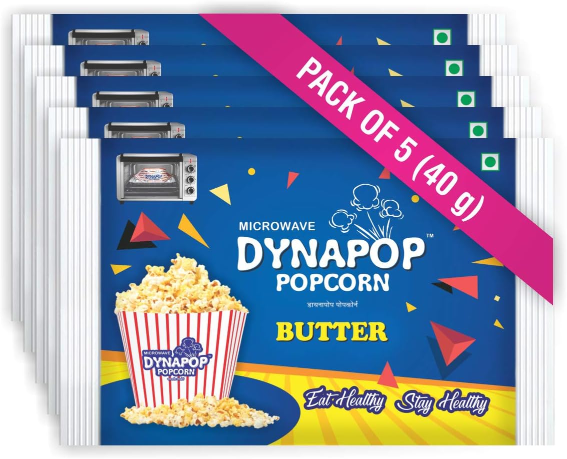 Dynapopยฎ, Microwave Popcorn, Butter Flavour 40gm (Pack of 5)