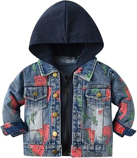 Colete infantil para meninos e meninas manga comprida inverno quente jaqueta jeans estampa de dinossauro casacos para meninos tamanho 10 12