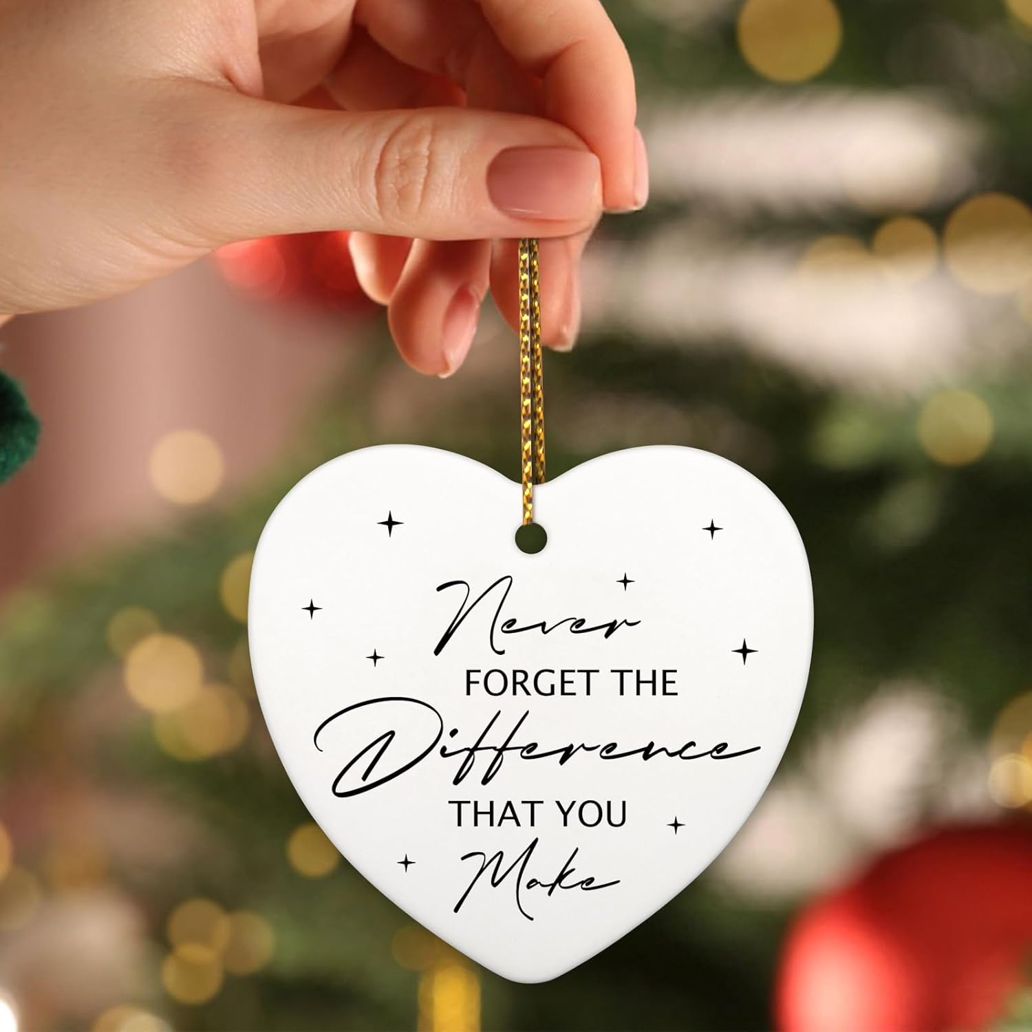 Never Forget The Difference That You Make Thank You Gifts for Women Appreciation Farewell Goodbye Going Away Gifts for Coworker Teacher Nurse Christmas Tree Decorations Ceramic Heart Ornament - Image 4