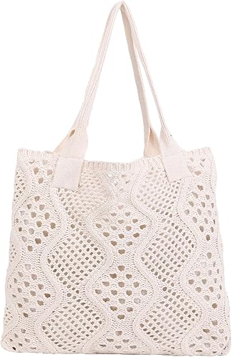 Stizimn Bolsas grandes de playa Bolso de hombro de ganchillo, bolso de mano de punto, bolso de mano estético de playa de ganchillo, bolsa tejida
