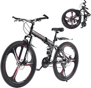 BSTSEL 27.5" inch Folding Mountain Bike 21 Speed Dual Suspension Mountain Bike Double Disc Brake Bicycle 3-Spoke 10-Spoke Wheels for Unisex Adult Mens Bike