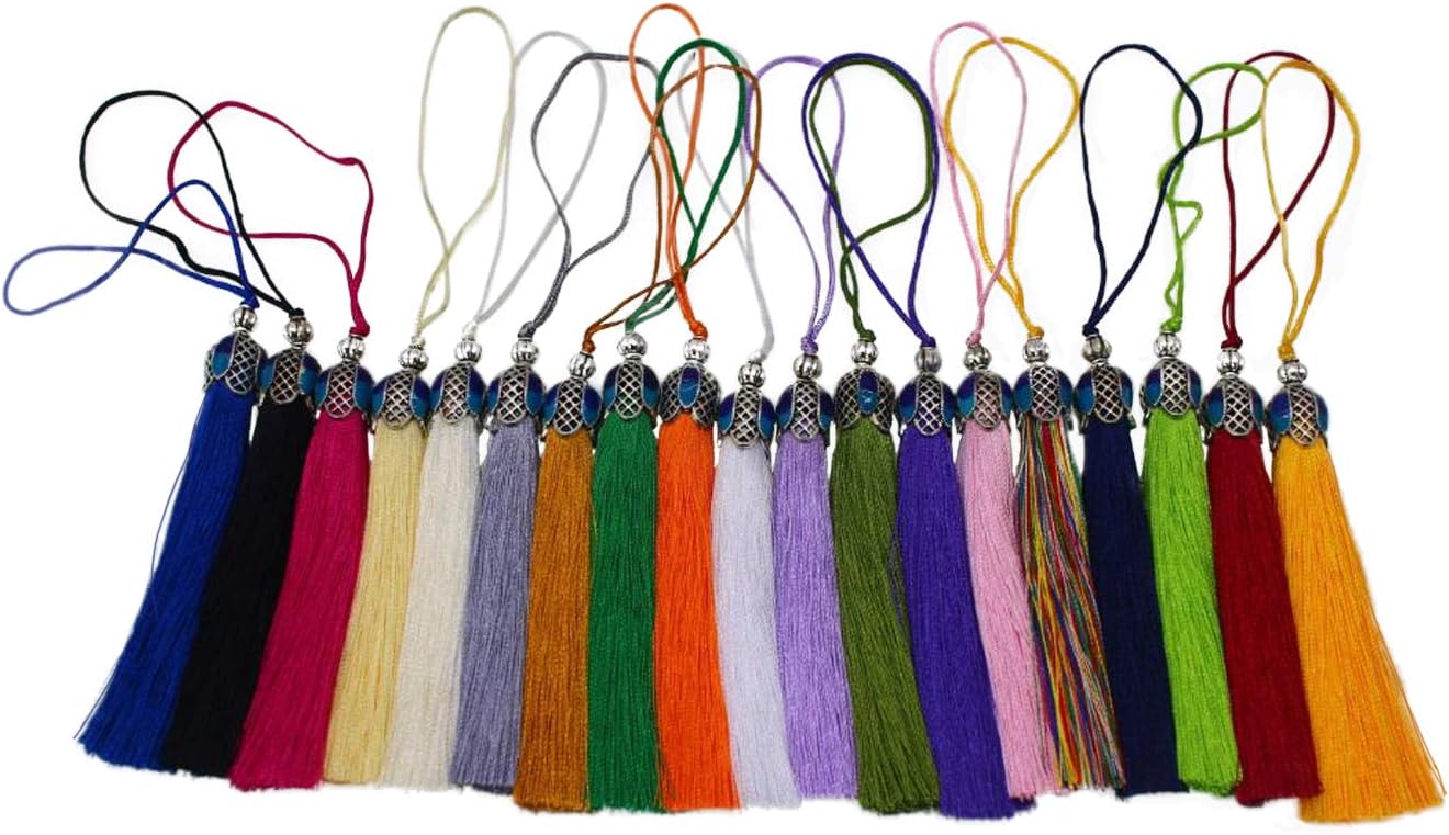 6inch Bookmark Tassels Assortment 19pcs Soft Craft Silk Elegant Tassels Handmade Decorative Cloisonne Tassels for Bracelet,Keychain,Sewing & DIY Jewelry Making PS90