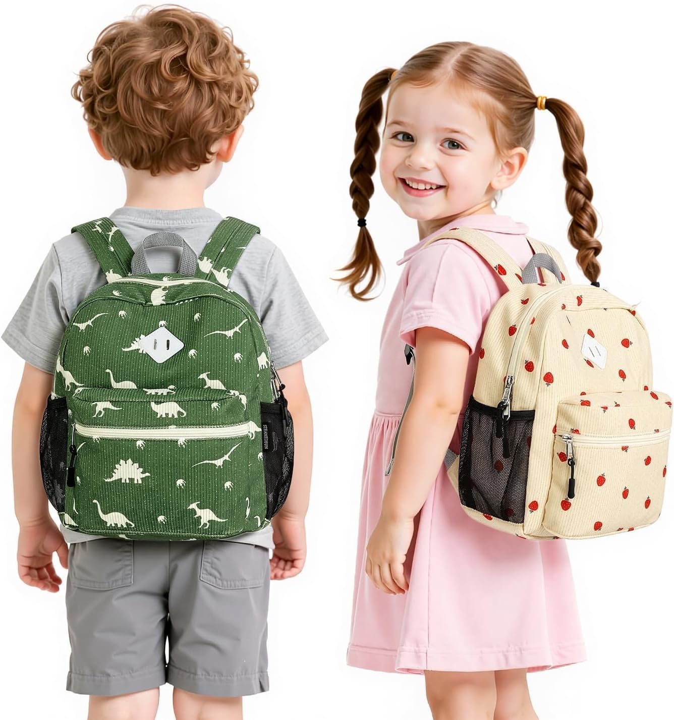 STEAMEDBUN Corduroy Toddler Backpack for Boys Girls 2-4, Kids Preschool Backpack for Kindergarten - Dinosaur - Image 4