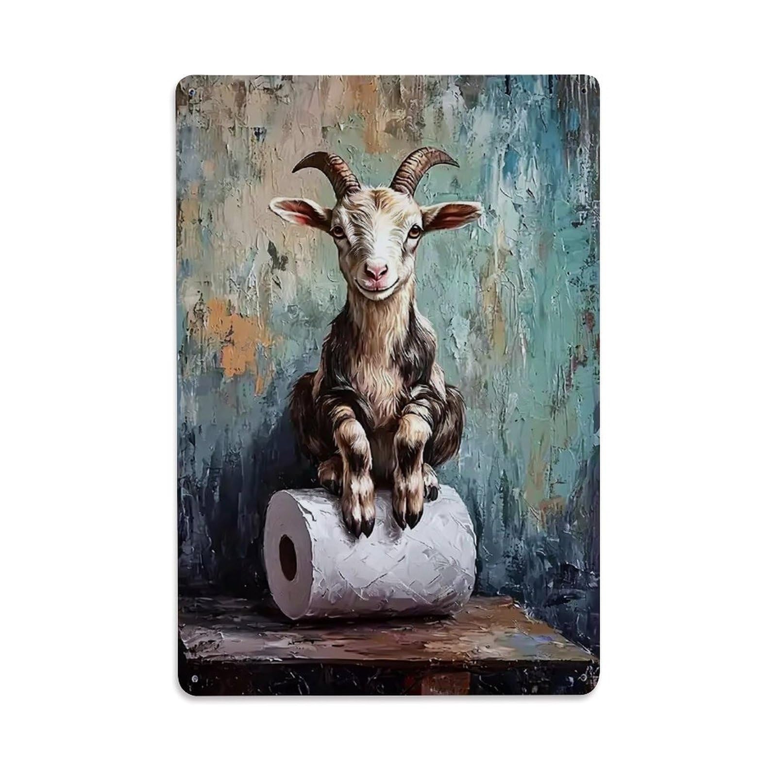 Jdfenggu Vintage Goat On Toilet Paper Roll Retro Metal Tin Sign, Decor Art Poster For Bar, Home, Man Cave, Kitchen, Laundry Room Gift 8X12inch