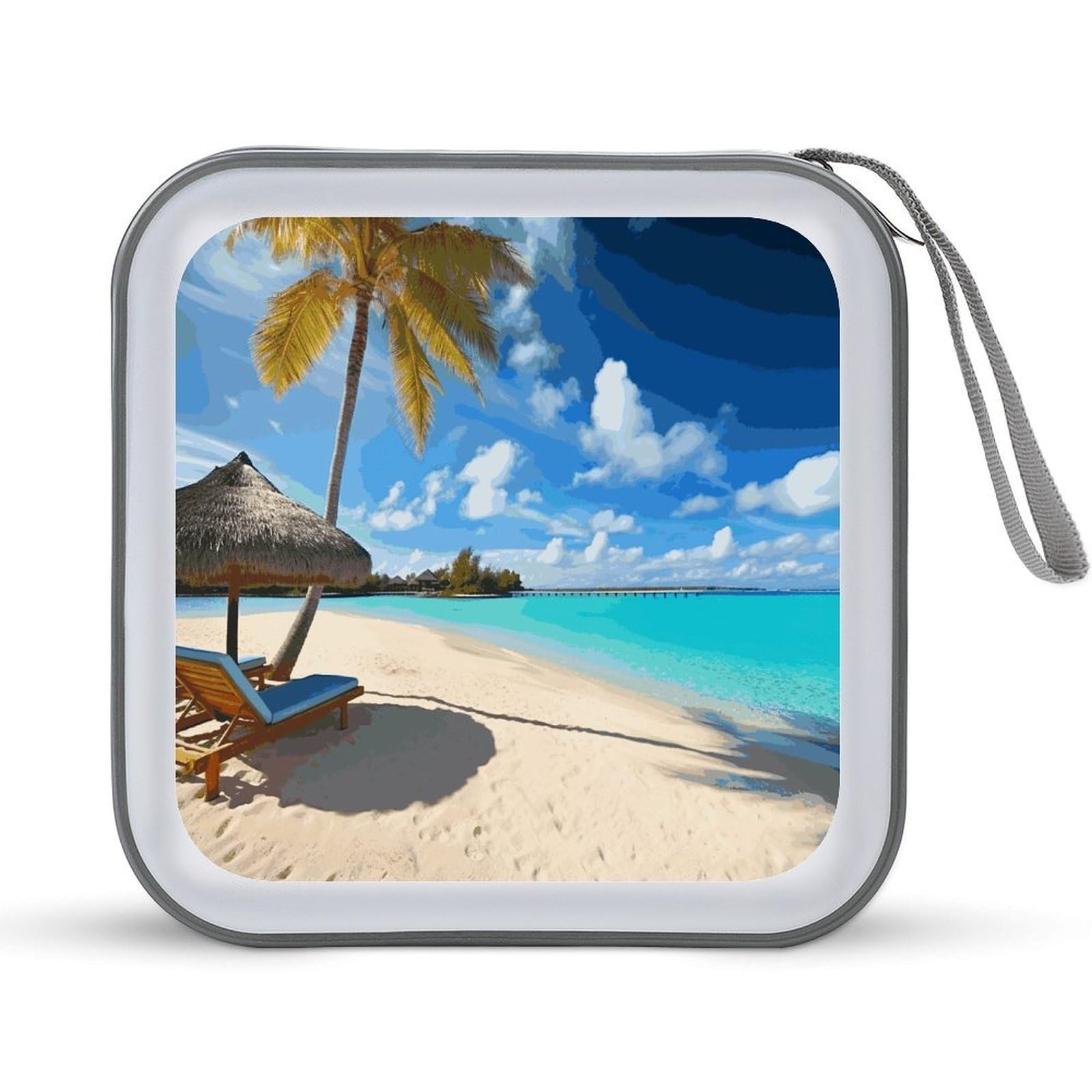 VstaDank Tropical Beach CD Case with Hand Strap Lightweight DVD Wallet Holder 40 Capacity CD/DVD Case Wallet Protective CD Wallet CD/DVD Portable Storage Binder for Car Home Office